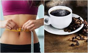 health woman measuring belly and cupof coffee