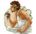 Greek man in toga holding cluster of purple grapes