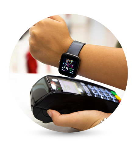 medical data image using watch to pay at cc machine